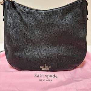 kate spade Black Pebbled Leather Shoulder Bag with Gold Logo